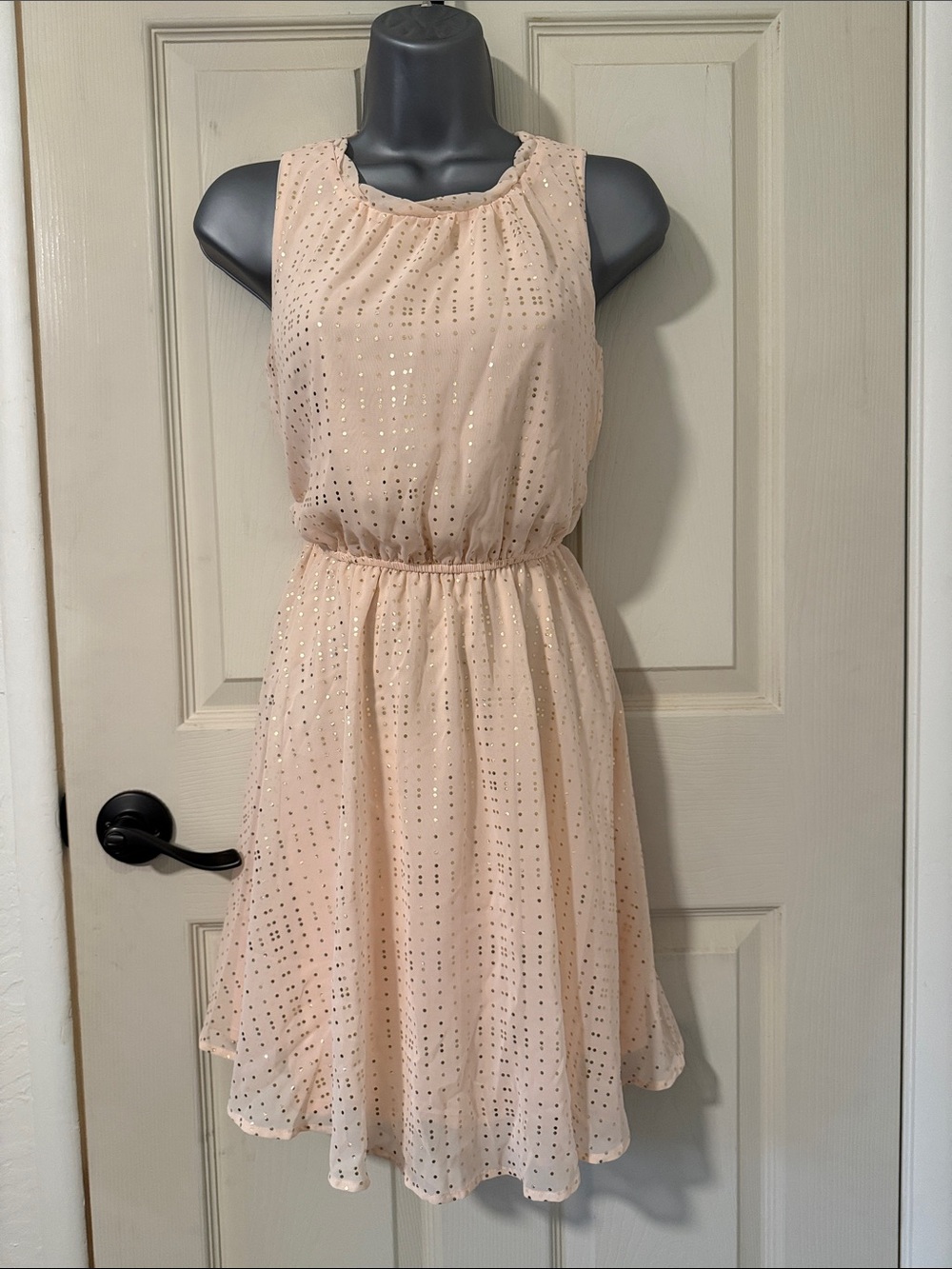 Maison Jules Blush Pink Sleeveless Chiffon Dress with Metallic Dots